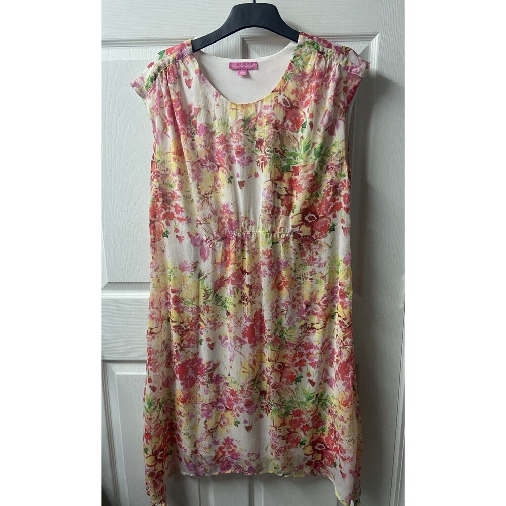 Woman Within Sheath Dress Womens Plus Size 16 W Pink Floral Chiffon Cottagecore